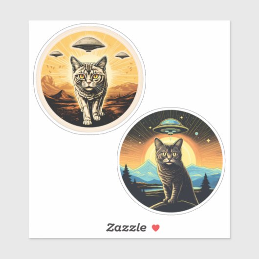 Katten en ufo's sticker (Vel)