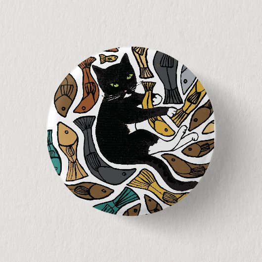 Katten en visbadge ronde button 3,2 cm (Voorkant)