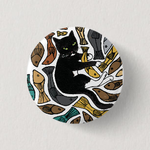 Katten en visbadge ronde button 3,2 cm