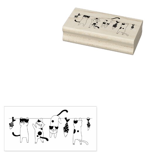Katten en vishakken rubberstempel (Gestempeld)