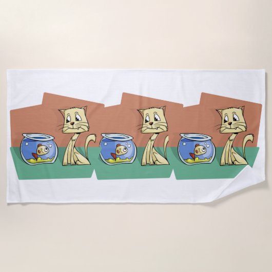 Katten- en viskom clipart strandlaken (Voorkant)