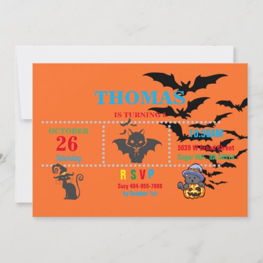 Katten en vleermuizen Halloween uitnodiging (Voorkant)