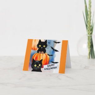 Katten en vleermuizen Halloween Wenskaart Kaart