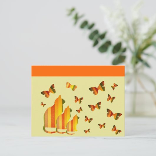 Katten en vlinders briefkaart (Staand voorkant)