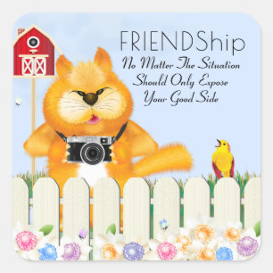 Katten- en vogelvriendschap vierkante sticker