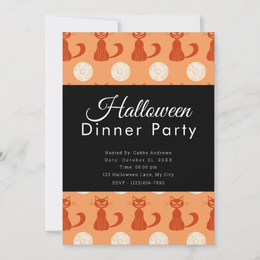 Katten en Volle Moons Sinaasappel Halloween Diner  Kaart (Voorkant)
