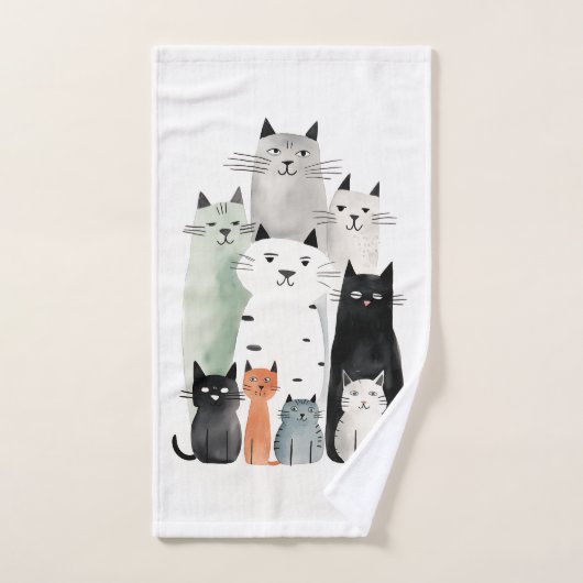 Katten en Vrienden Waterverf Gouache Illustratie Bad Handdoek (Handdoek)