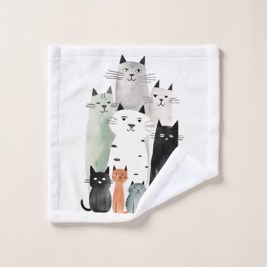 Katten en Vrienden Waterverf Gouache Illustratie Bad Handdoek (Wasdoekje)
