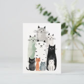 Katten en Vrienden Waterverf Gouache Illustratie Briefkaart (Staand voorkant)