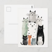 Katten en Vrienden Waterverf Gouache Illustratie Briefkaart (Voorkant / Achterkant)
