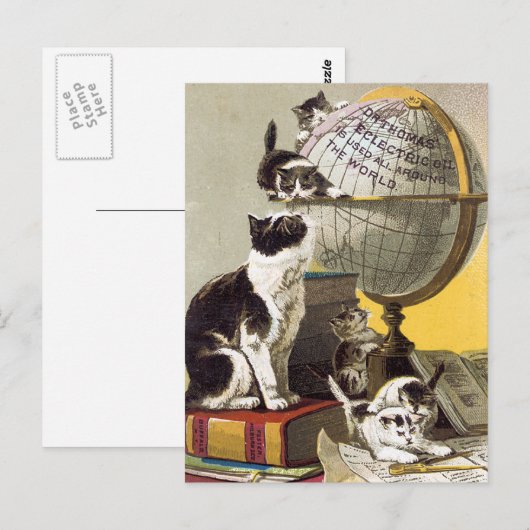 Katten en Wereldbol Briefkaart (Voorkant / Achterkant)