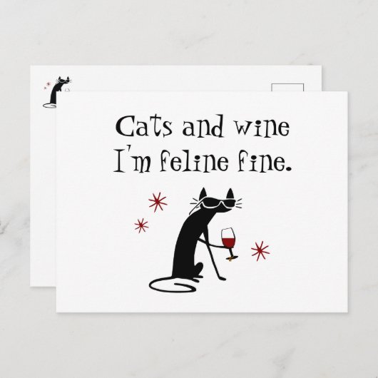 Katten en Wijn Feline Fijne Wijn Pun met Kat Briefkaart (Voorkant / Achterkant)