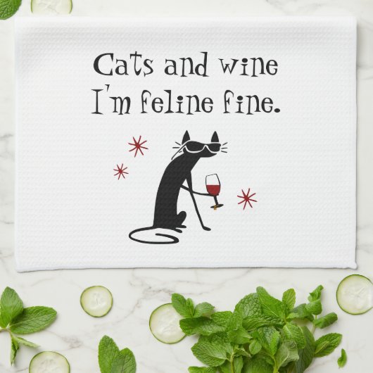 Katten en Wijn Feline Fijne Wijn Pun met Kat Theedoek (Gevouwen)