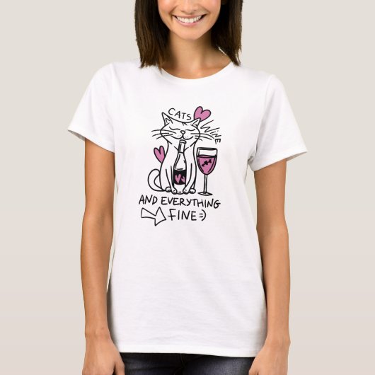 Katten en wijn | Funny Cat Lover T-shirt (Voorkant)