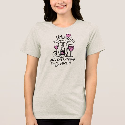 Katten en wijn | Funny Cat Lover Tri-Blend Shirt (Voorkant)