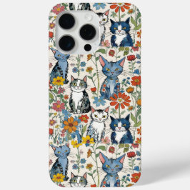 Katten en Wildbloemen Illustraties Boho iPhone 15 Pro Max Hoesje