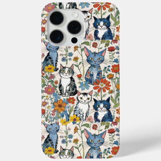 Katten en Wildbloemen Illustraties Boho Case-Mate iPhone Case (Achterkant)