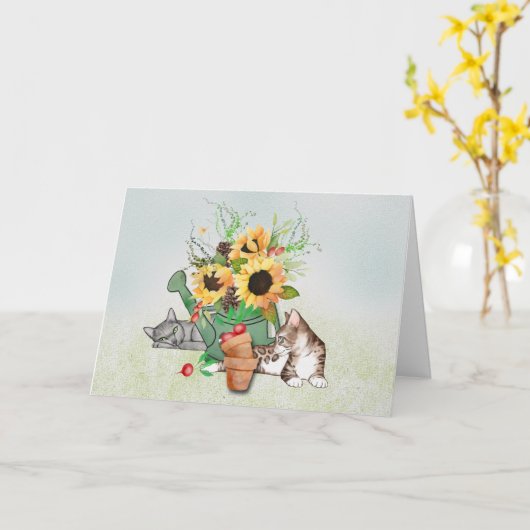 Katten en zonnebloemen in de Thanksgiving van de t Kaart (Gele Bloem)