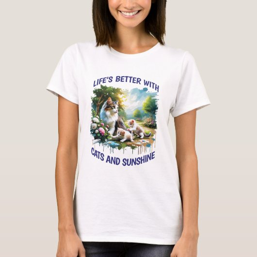 Katten en zonneschijn Vrouwen Wit T-shirt (Voorkant)