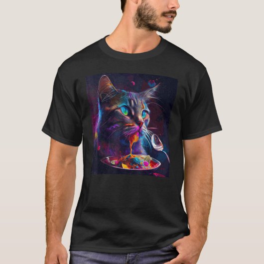 Katten Eten Kleurrijk T-shirt (Voorkant)