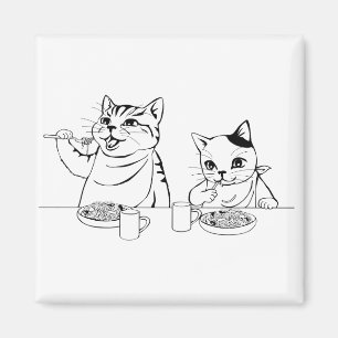 Katten eten spaghetti schattig absurd grappig Gekk Magneet