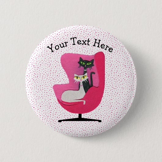Katten  Eyes Mid Century Roze Stoel Stippen Ronde Button 5,7 Cm (Voorkant)