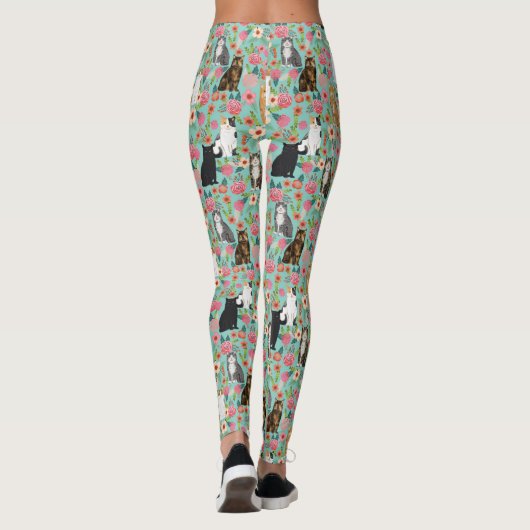 Katten Florals munt  florale bloem Leggings (Achterkant)