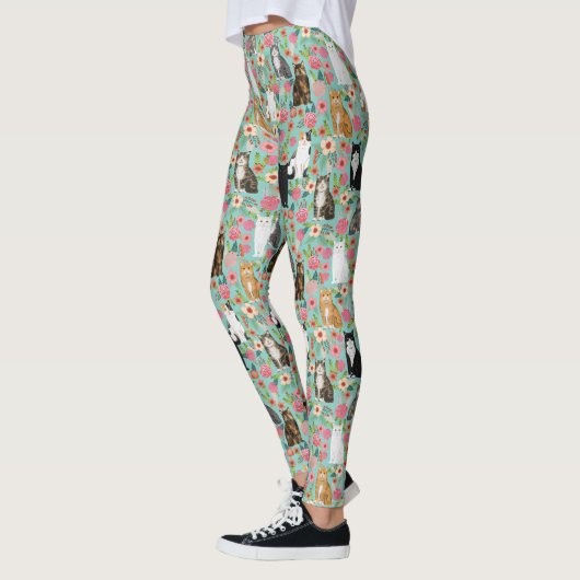 Katten Florals munt florale bloem Leggings (Links)