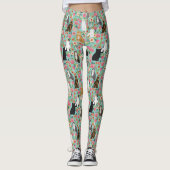 Katten Florals munt  florale bloem Leggings (Voorkant)