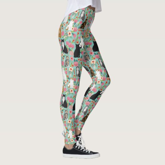 Katten Florals munt  florale bloem Leggings (Rechts)