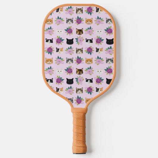 Katten Florals Paars Pickleball Paddle (Voorkant)