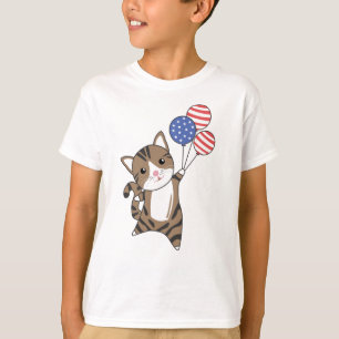 Katten Funny Cat 4 juli Amerikaanse vlag T-shirt