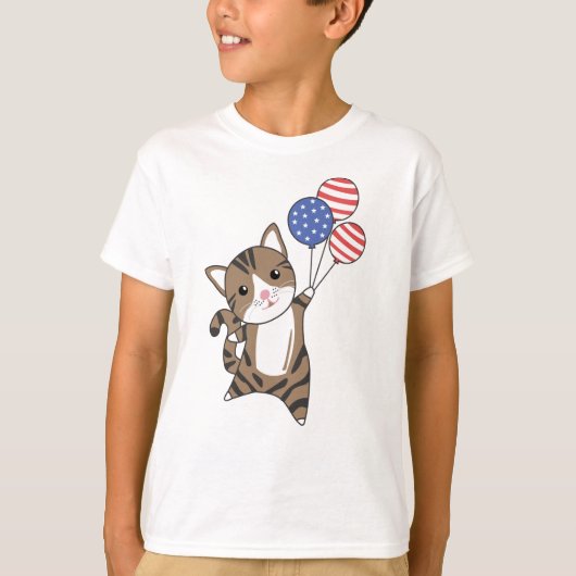 Katten Funny Cat 4 juli Amerikaanse vlag T-shirt (Voorkant)