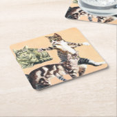 Katten gaan spelen kartonnen onderzetters (Schuin)