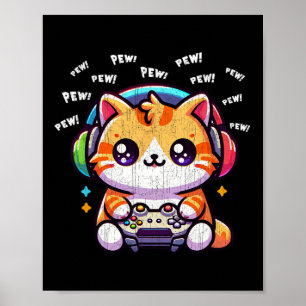 Katten Gamer Pew Funny Video Games Vintage Jongens Poster