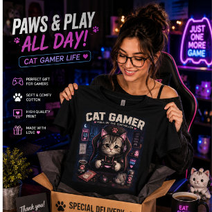Katten Gamer T-Shirt Mooie Gaming Kat Shirt voor