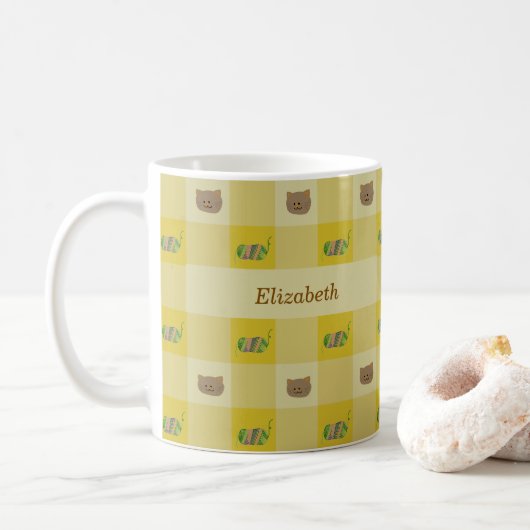 Katten & garen aangepaste naam koffiemok (Met donut)