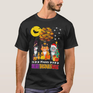 Katten Gelukkig Hallothanksmas Halloween Thanksgiv T-shirt