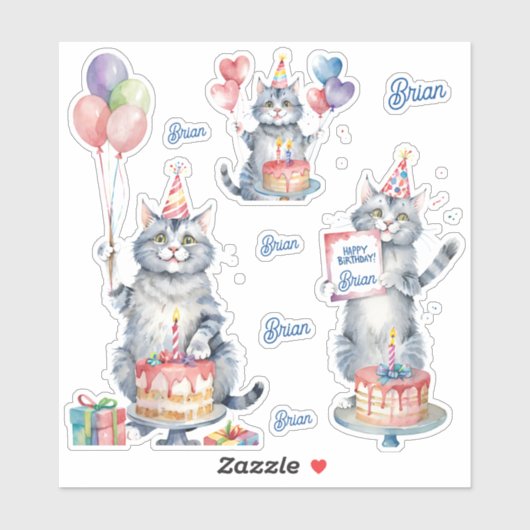 Katten Gelukkige Verjaardag Gepersonaliseerd Sticker (Vel)