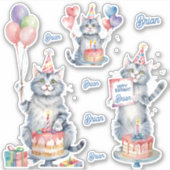 Katten Gelukkige Verjaardag Gepersonaliseerd Sticker (Voorkant)