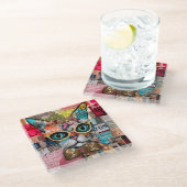 Katten gemengde gemengde papier collage glazen onderzetter (Schuin)