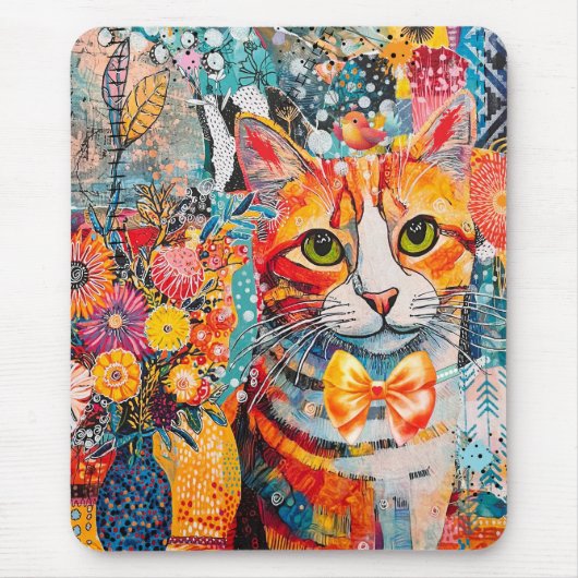 Katten gemengde gemengde papier collage muismat (Voorkant)