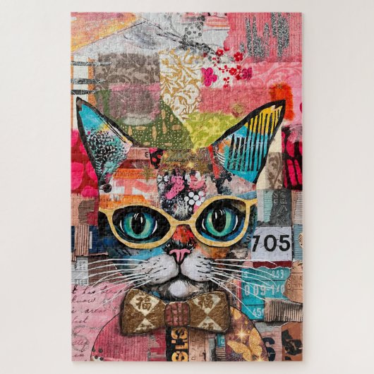 Katten gemengde gemengde papieren collage legpuzze legpuzzel (Verticaal)