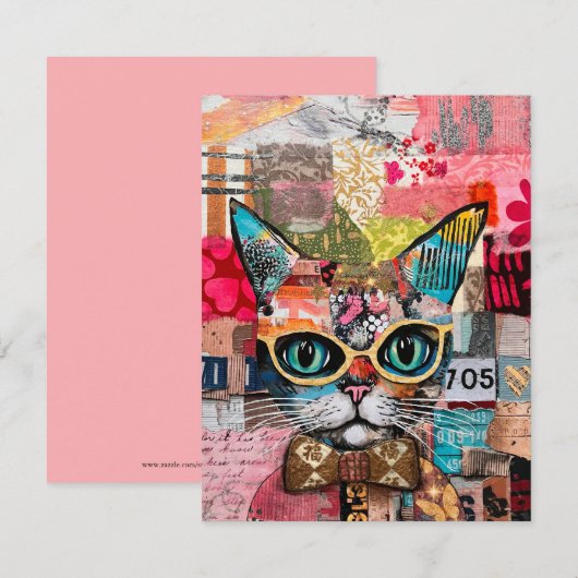 Katten gemengde gemengde papieren collage wenskaar kaart (Voorkant / Achterkant)