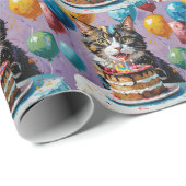 Katten genieten van verjaardagstaart Acryl Kunst, Cadeaupapier (Rol Hoek)