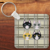 Katten geplakt grijs/crème sleutelhanger (Voorkant)