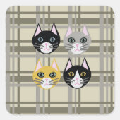 Katten geplakt grijs/crème vierkante sticker (Voorkant)