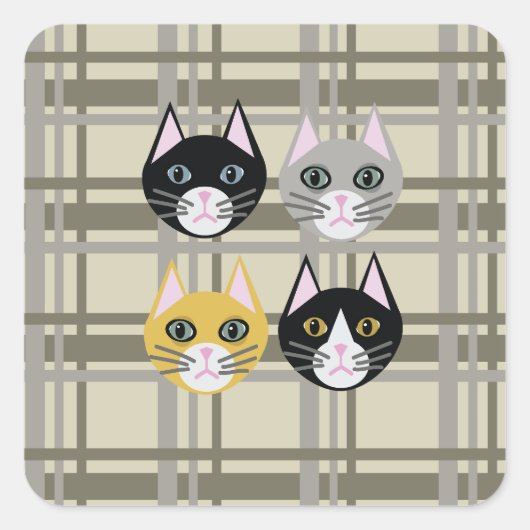 Katten geplakt grijs/crème vierkante sticker (Voorkant)