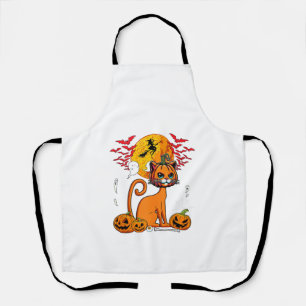 Katten Gesneden Pompoen Horror Hoofd Halloween Eig Schort