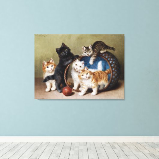  katten geven Sophie Sperlich de rode bal Canvas Afdruk (Insitu (Houten vloer))